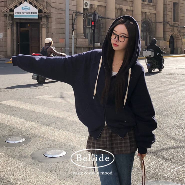 ネイビー | モブニング、配色ツーウェイジップアップパーカー jp1179 | BEIDELLI