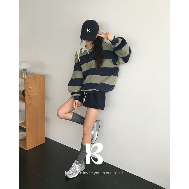 カーキ | クミ、ボーダーカラートレーナー ts1453 | BEIDELLI