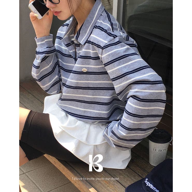 グレー | ポポ、ストライプストリングのTシャツ ts1397 | BEIDELLI