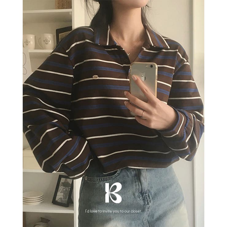 ブラウン | ポポ、ストライプストリングのTシャツ ts1397 | BEIDELLI