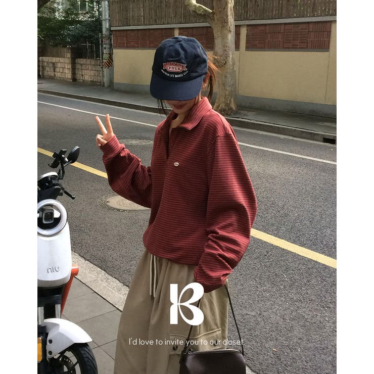 レッド | 紐付きボーダーTシャツ ts1449 | BEIDELLI