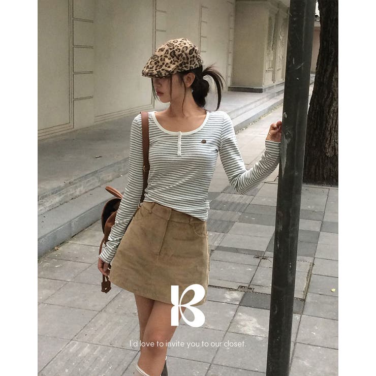 グレー | 配色ヘンリーネック ストライプTシャツ ts1451 | BEIDELLI