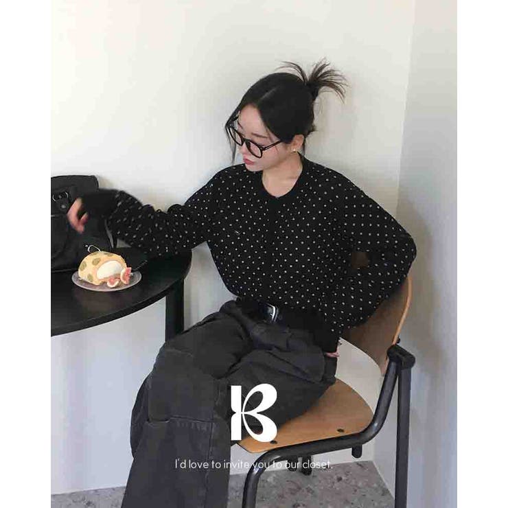 ブラック | ポキードットニットカーディガン cd1281 | BEIDELLI