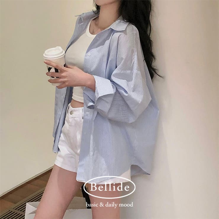 ホワイト | ハーグ、ストライプルーズフィットシャツ bs1189 | BEIDELLI