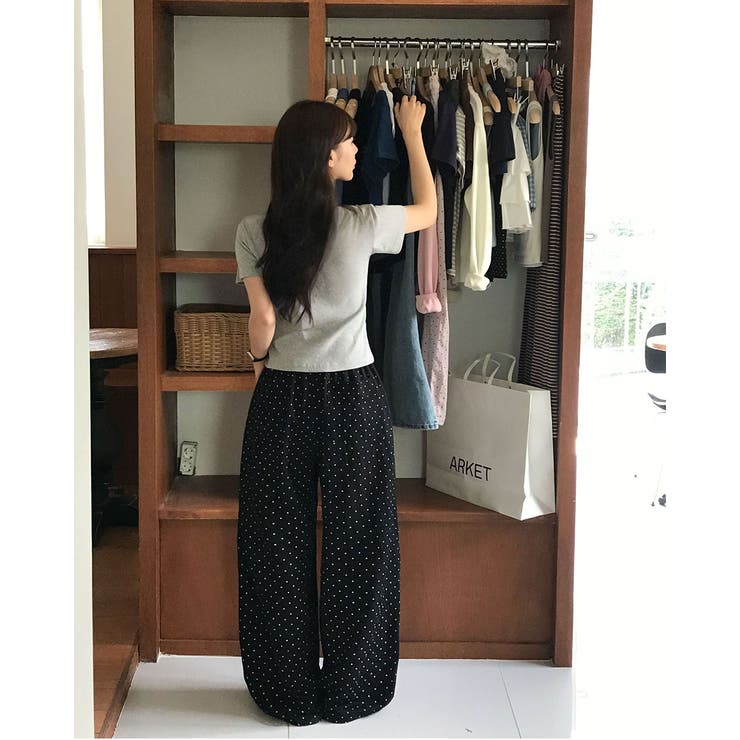 ブラック | ドット、ピンタックワイドパンツ pt1466 | BEIDELLI