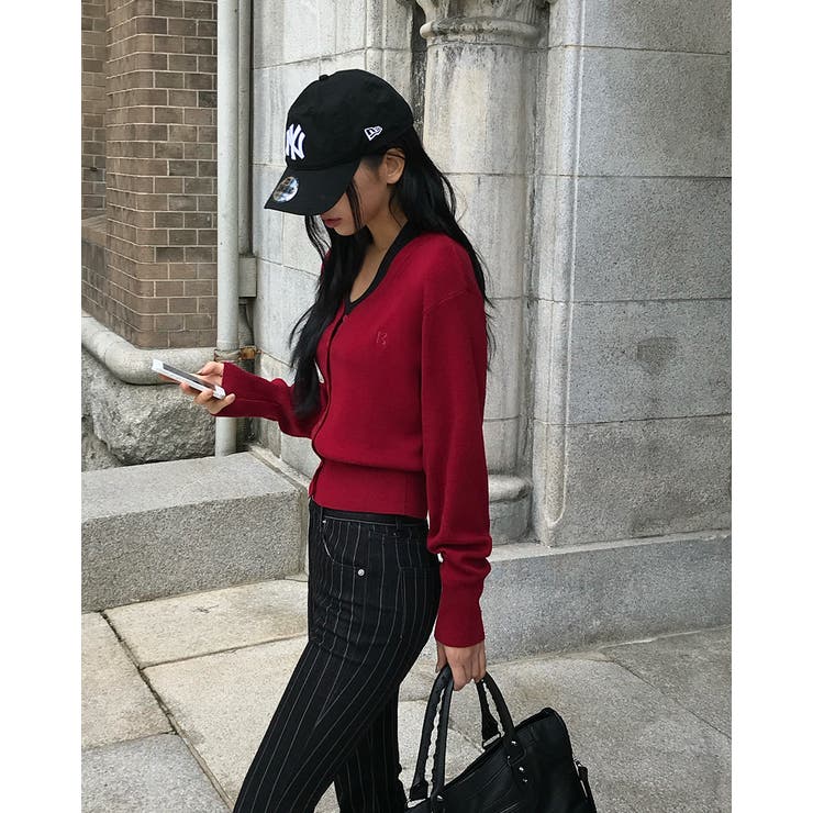 バーガンディー | ベール ブイネックニットカーディガン cd1286 | BEIDELLI