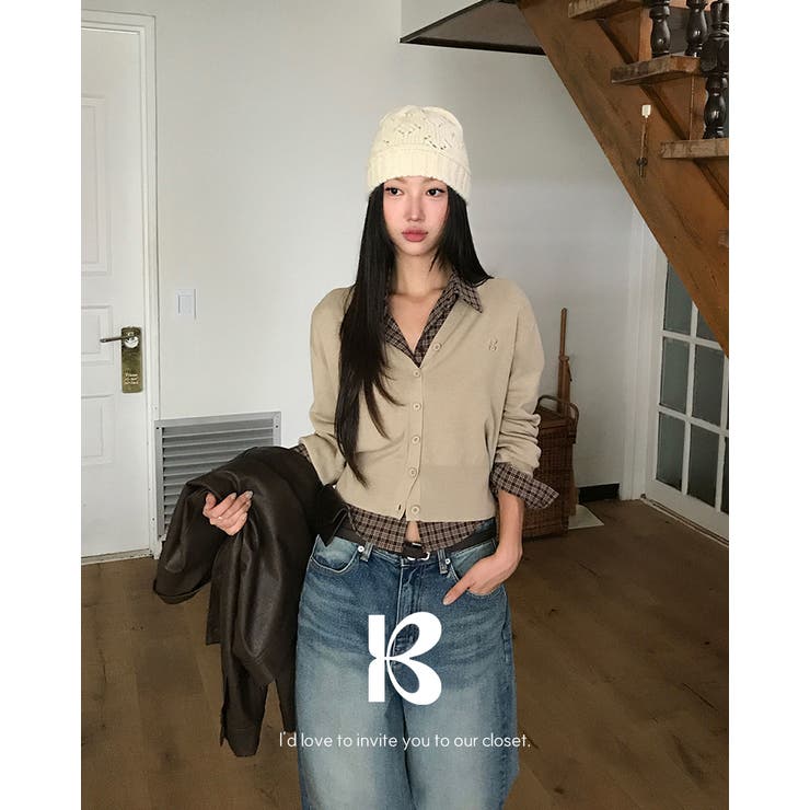 ベージュ | ベール ブイネックニットカーディガン cd1286 | BEIDELLI