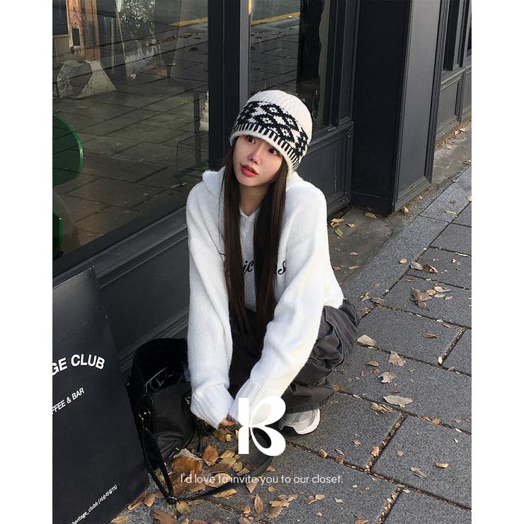 アイボリー | ブリングレターリングフードウールニット nt1322 | BEIDELLI