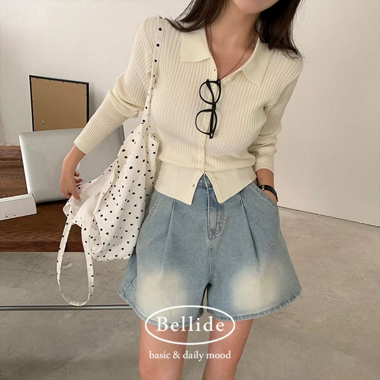 アイボリー | ビビッド、カラーネックリブニットカーディガン cd1245 | BEIDELLI