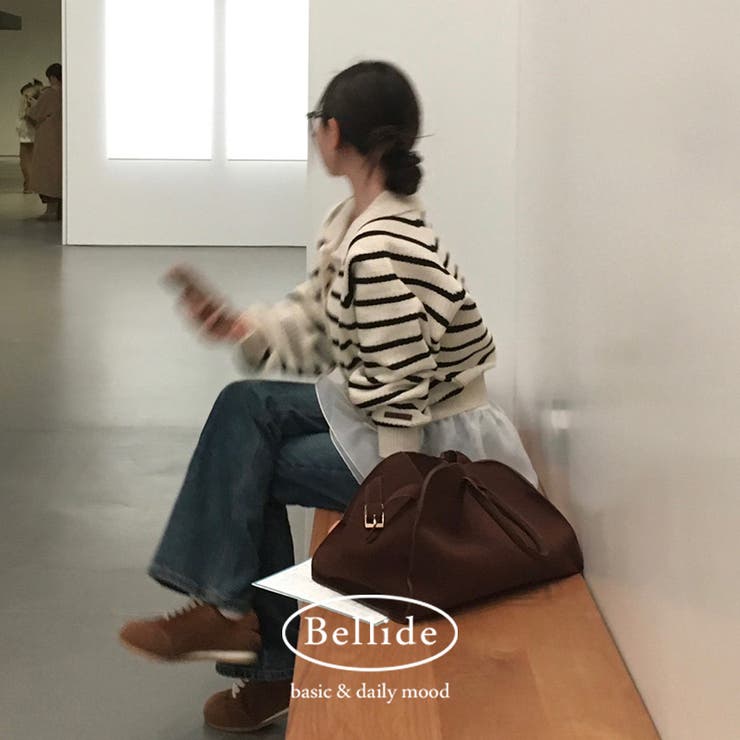 アイボリー | エル、ストライプニットカーディガン cd1259 | BEIDELLI