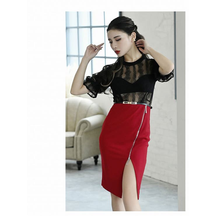 レッド | キャバドレス ミニ ジップ | Ryuyu