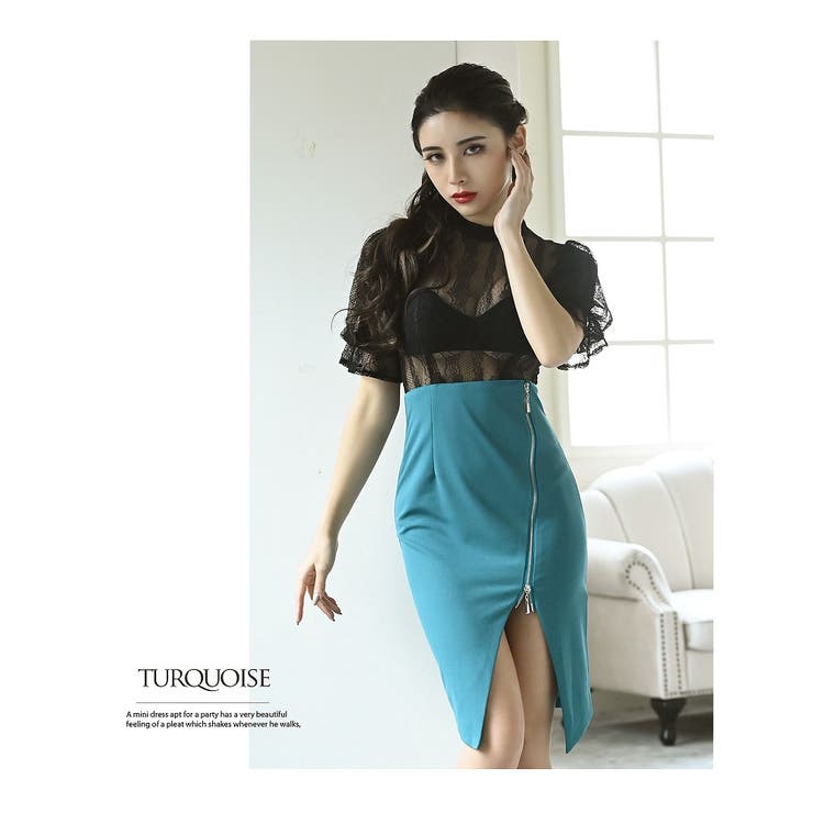 ターコイズ | キャバドレス ミニ ジップ | Ryuyu