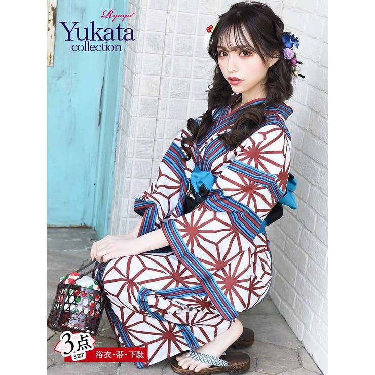 レッド | 浴衣 古典柄 白 | Ryuyu