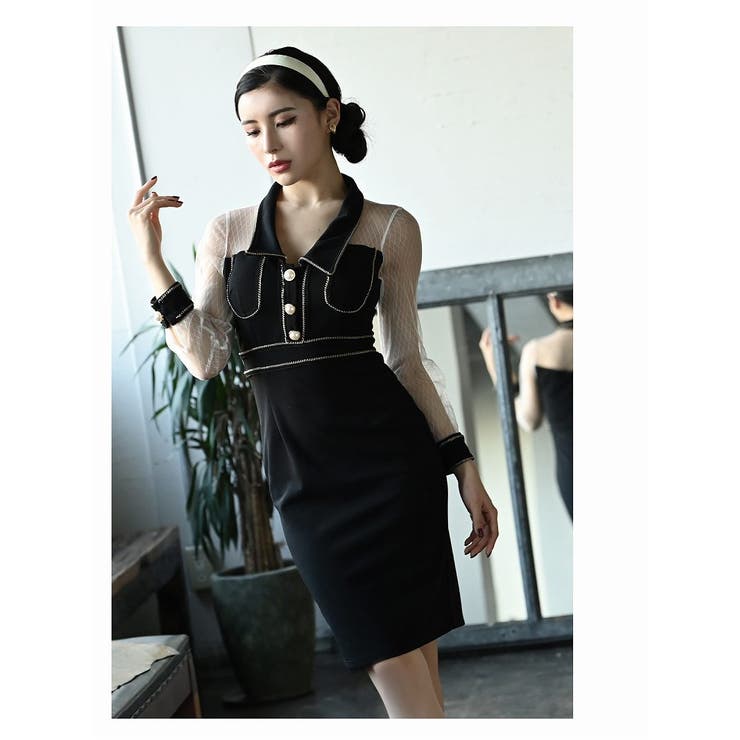 ブラック | ワンピース キャバドレス 長袖 | Ryuyu