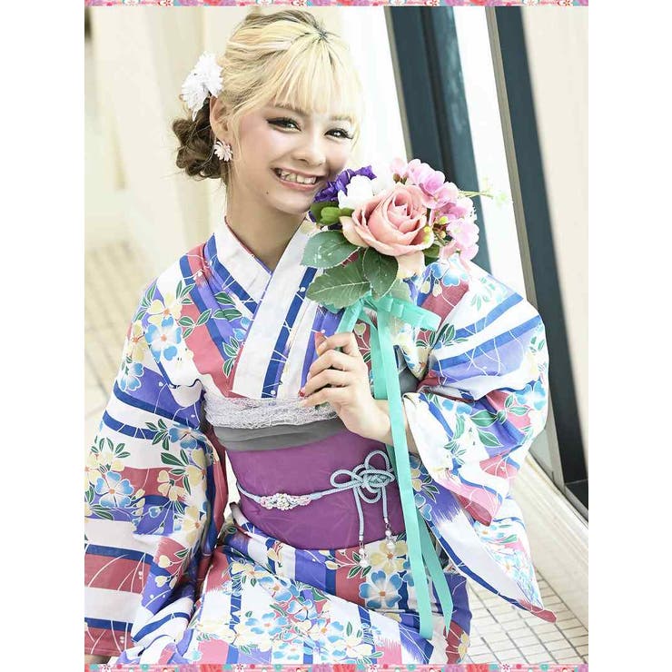浴衣 市松模様 小花柄[品番：RV000007926]｜Ryuyu（リューユ）の