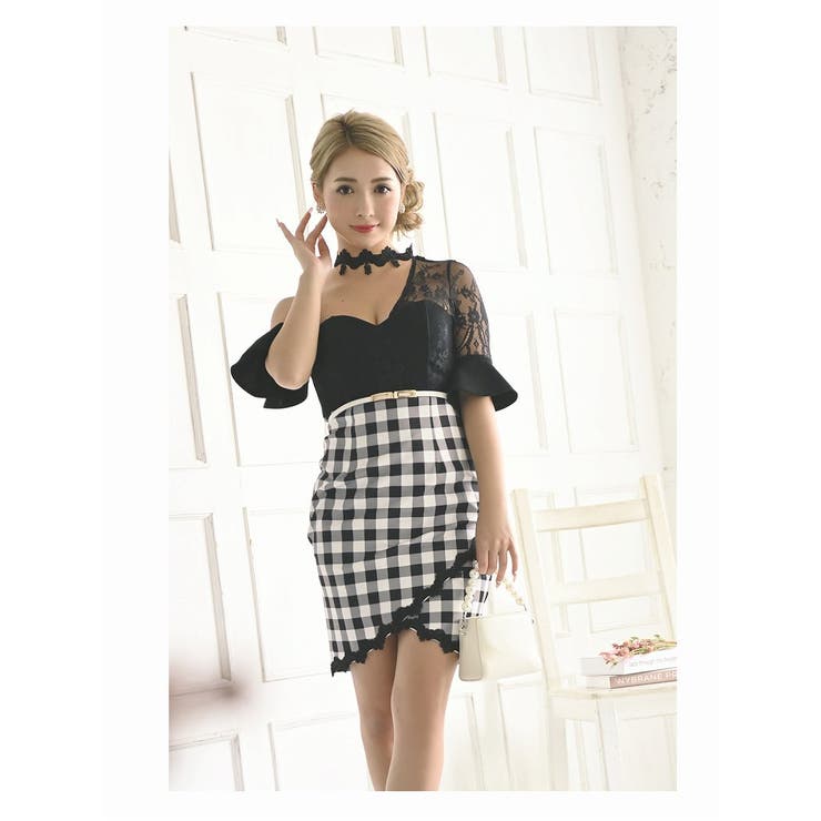 ギンガムチェック モノクロ キャバドレス レース ワンショル 品番 Rv Ryuyu リューユ のレディースファッション通販 Shoplist ショップリスト