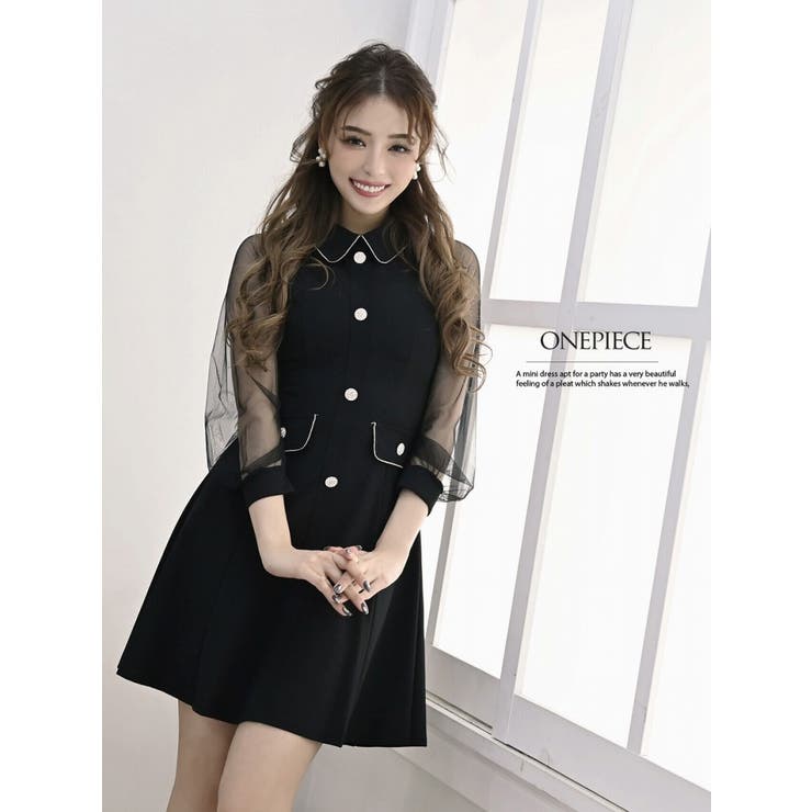 襟付き シースルー袖 スカートセットアップ フレア 黒 品番 Rv Ryuyu リューユ のレディースファッション通販 Shoplist ショップリスト