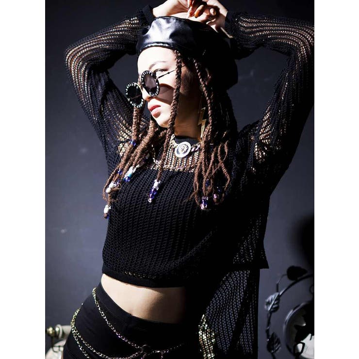 ブラック | トップス メッシュニット カットソー | bombshell