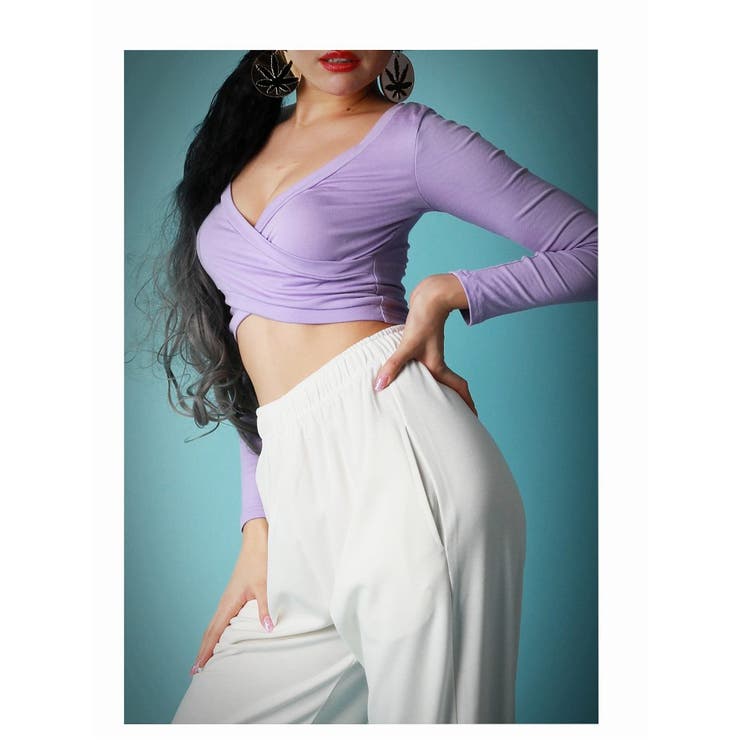 パープル | 長袖カットソー カットソー 短丈 | bombshell