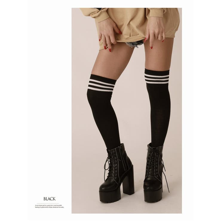 ブラック | グッズ ニーハイソックス スリーライン | bombshell