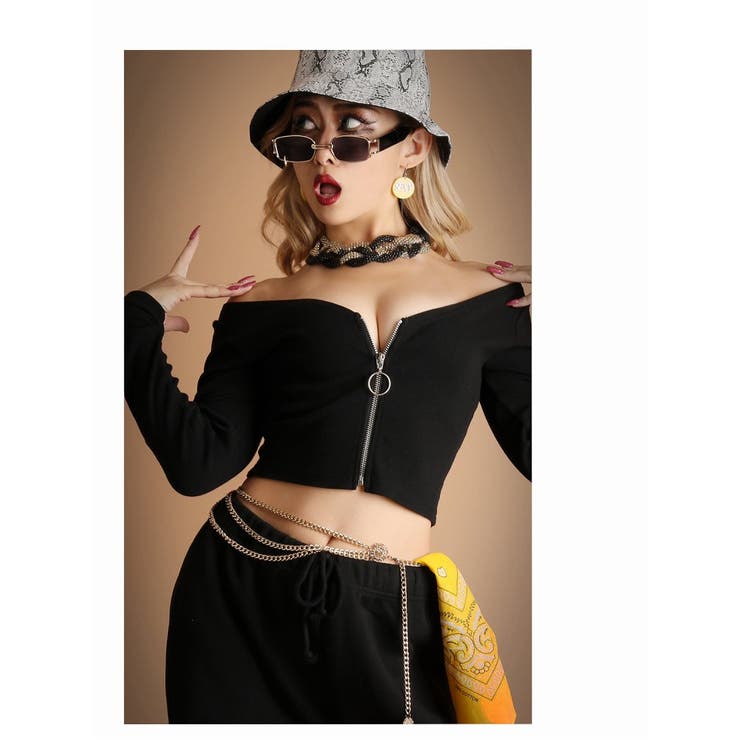 長袖カットソー ジッパー ショート丈 | bombshell | 詳細画像3 