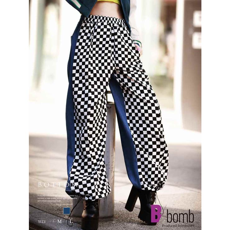 ブルー | パンツ サルエルパンツ チェッカー柄 | bombshell