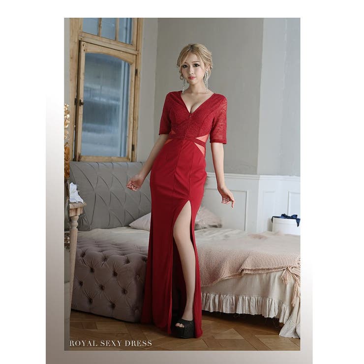 キャバドレス ロング ワインレッド[品番：RV000010218]｜Ryuyu  