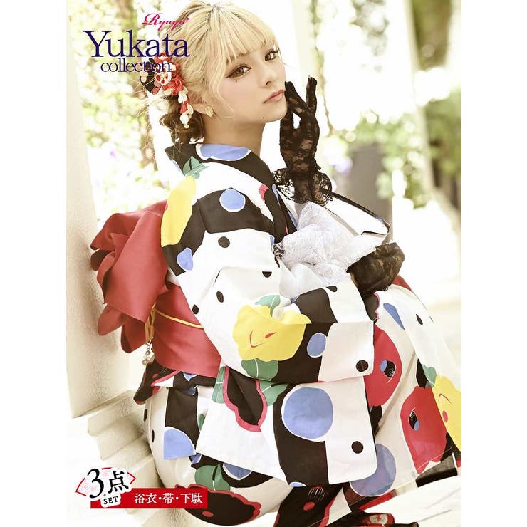 浴衣 モノクロ ストライプ[品番：RV000007953]｜Ryuyu（リューユ