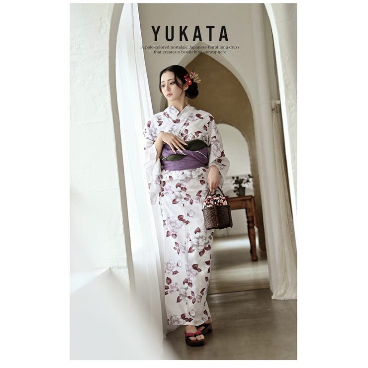 ホワイト | 浴衣 白 牡丹柄 | Ryuyu