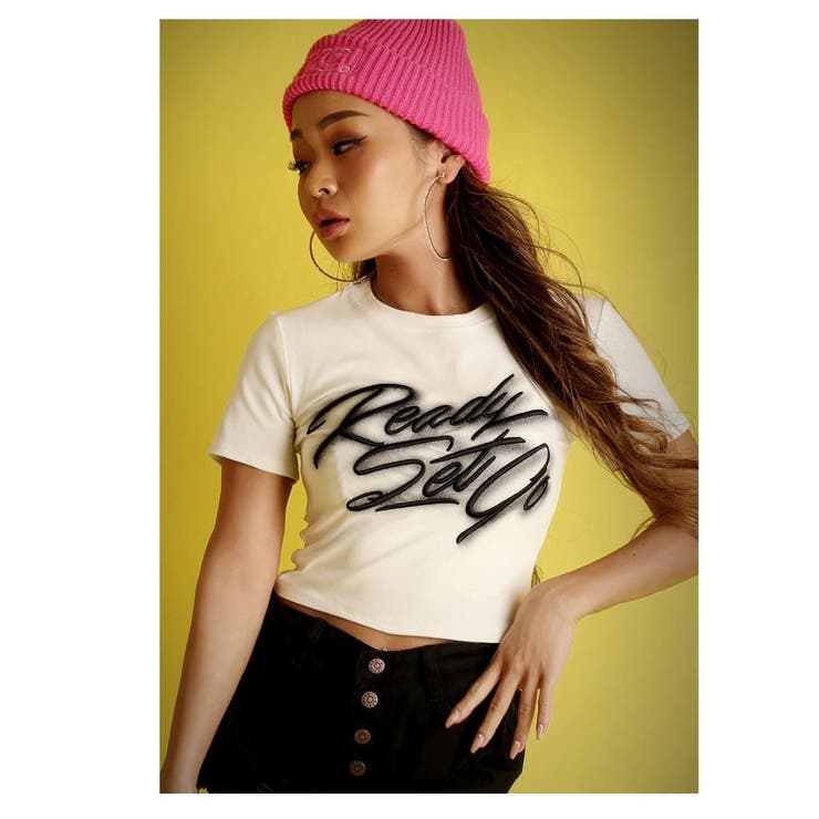 ホワイト | 半袖Tシャツ ショート丈 ラウンドネッククロップド丈 | bombshell