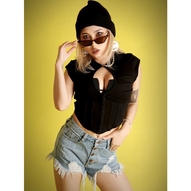 ブラック | 半袖カットソー ノースリーブ セクシー | bombshell