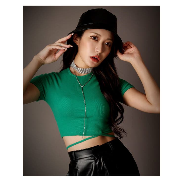 グリーン | 半袖カットソー ショート 韓国 | bombshell