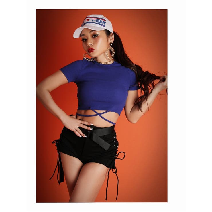 ブルー | 半袖カットソー ショート 韓国 | bombshell