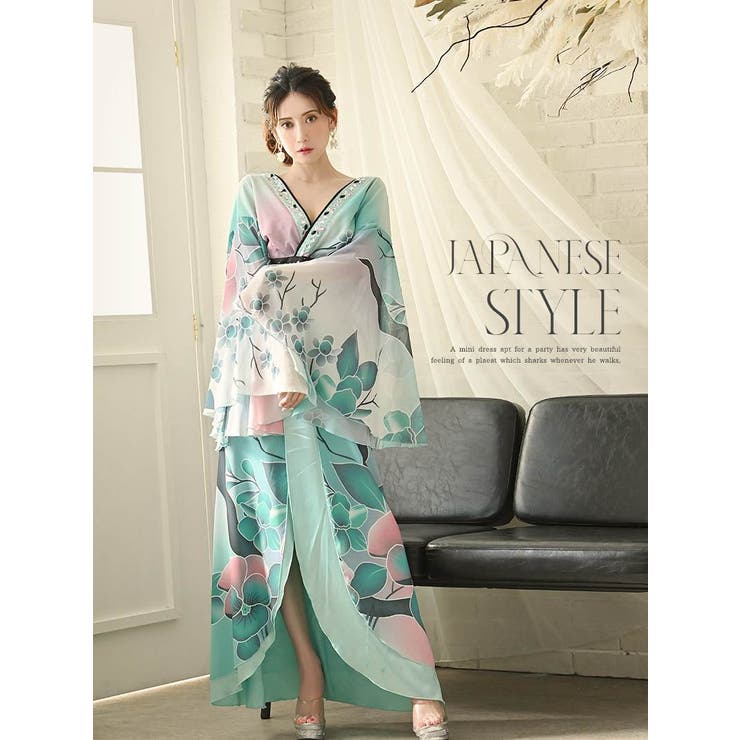 グリーン | キャバドレス 和柄 ロングドレス | Ryuyu
