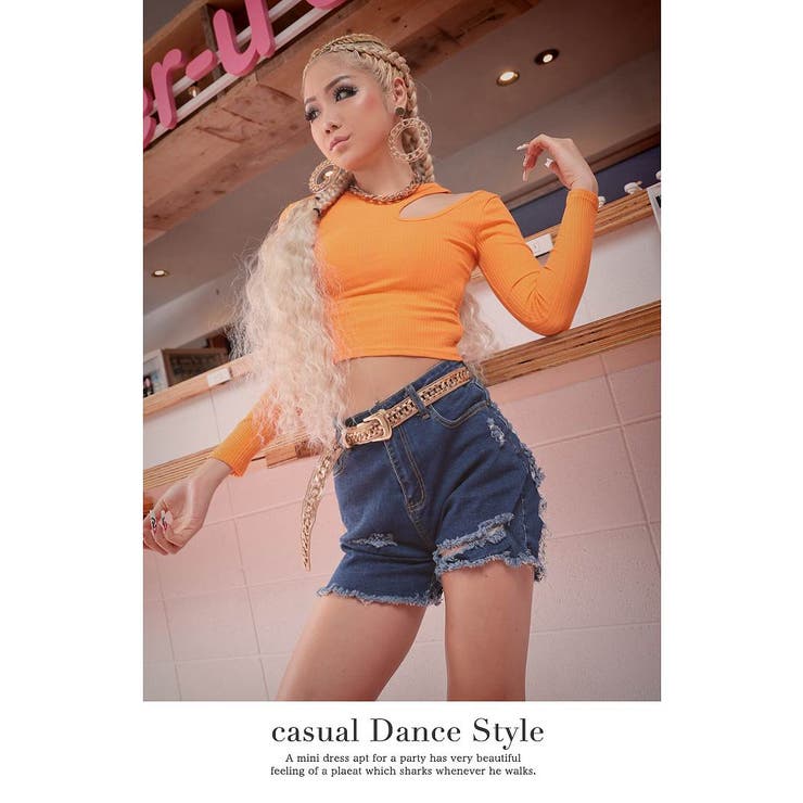 オレンジ | 長袖カットソー お腹見せ カットソー | bombshell