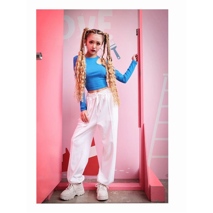 ブルー | 長袖カットソー お腹見せ カットソー | bombshell