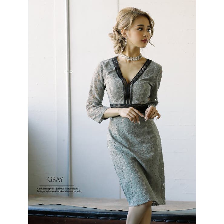 グレー | キャバドレス ミニ 総レース | Ryuyu