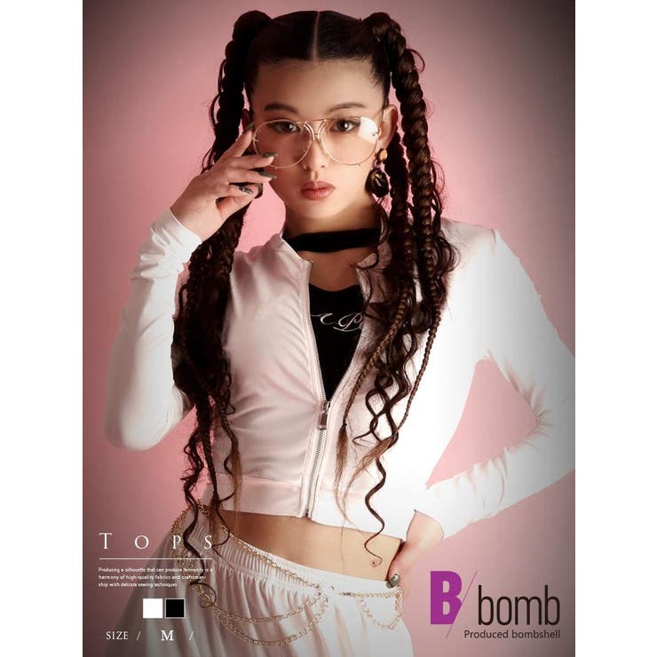 長袖カットソー フロントジッパー ショート丈 | bombshell | 詳細画像1 