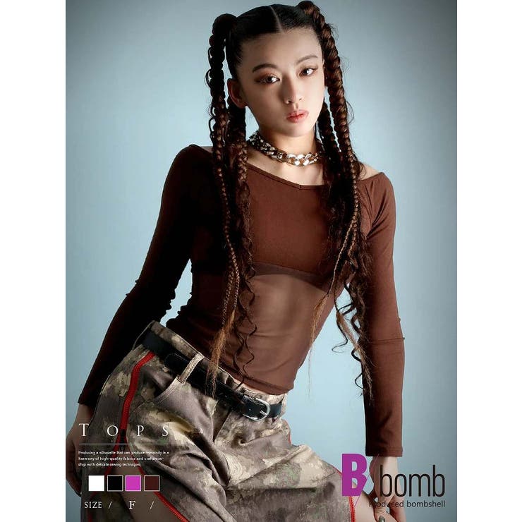 ブラウン | 長袖カットソー Y2K ギャルファッション | bombshell
