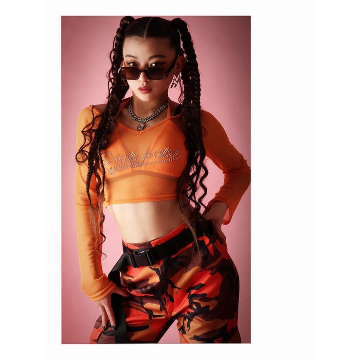 オレンジ | 長袖カットソー メッシュトップス ブラ | bombshell