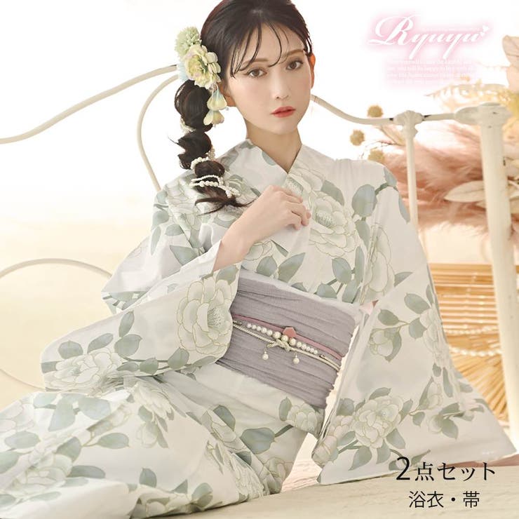 浴衣 白地 椿柄 | Ryuyu | 詳細画像1 