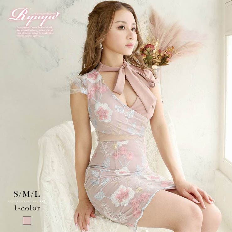 ピンク | キャバドレス ミニ 花柄 | Ryuyu
