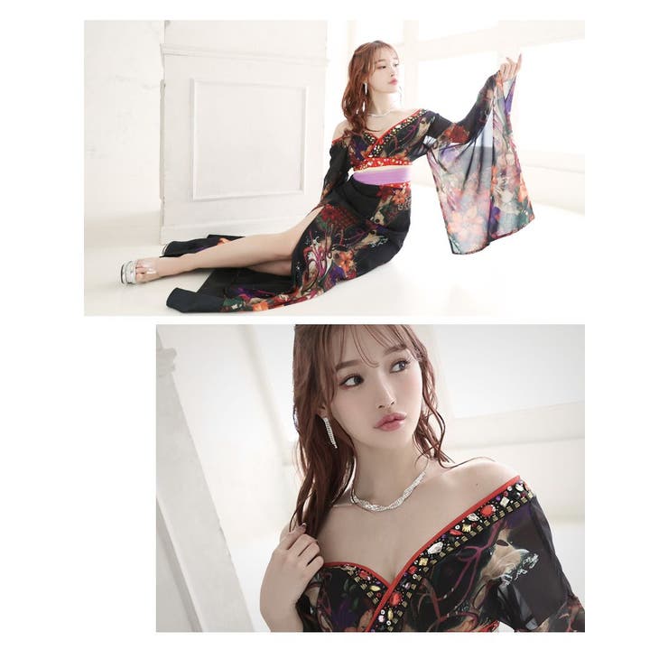 Ryuyu 流遊 和柄ロングドレス キャバドレス ハロウィン キャバドレス 和柄[品番：RV000004124]｜Ryuyu（リューユ
