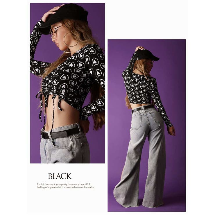 長袖カットソー ハート柄 へそ出し | bombshell | 詳細画像5 