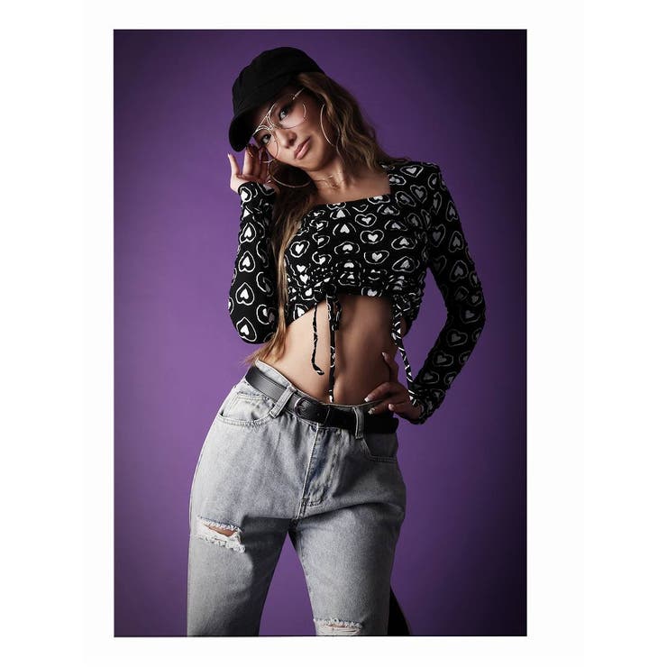 長袖カットソー ハート柄 へそ出し | bombshell | 詳細画像6 