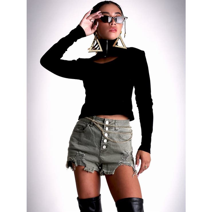 ブラック | 長袖カットソー 谷間見せ 長袖カットソー | bombshell