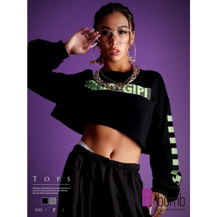 ブラック | 長袖カットソー 長袖 ショート丈 | bombshell