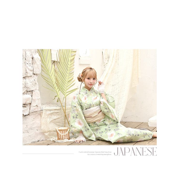 グリーン　浴衣単品 Prices down2）爆買 芸艸堂 浴衣単品「緑×オレンジ 水葵」UNSODO