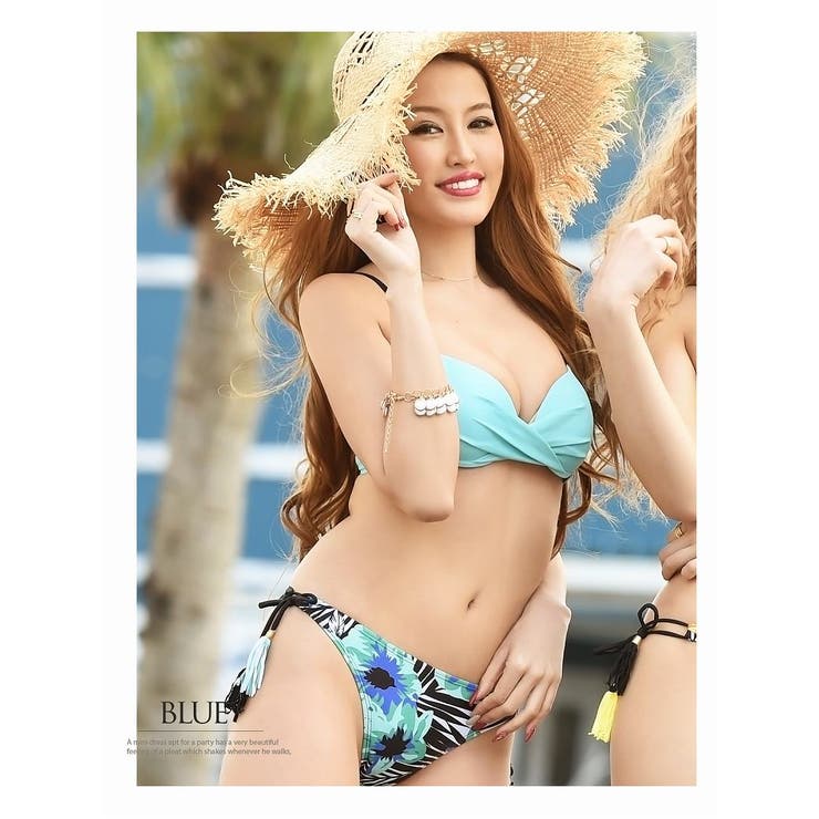 ブルー | 水着 花柄 ビキニ | Ryuyu