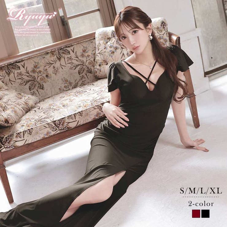 ブラック | キャバドレス ロング 谷間 | Ryuyu